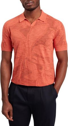 Ted Baker Sidraha Jacquard Knit Cotton & Linen Polo in Orange at Nordstrom, Size 4