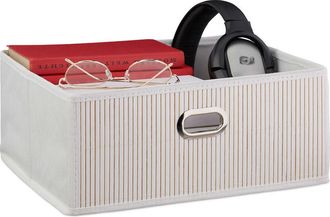 Relaxdays Relaxdays - Set of 10 Bamboo Storage Baskets, Bathroom Organiser, Square, Low Box, HxWxD 14 x 31 x 31 cm, Folding, Natural