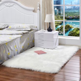 OEM Alfombra Para Dormitorio, Sala De Estar, Mesita De Noche, Para El Hogar, Alfombra De Felpa De Piel Sint&eacute;tica, 6090 Cm (blanca)
