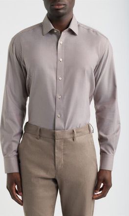 Eterna Royal Twill Modern Fit Solid Non-Iron Cotton Dress Shirt in Brown at Nordstrom, Size 18.5R