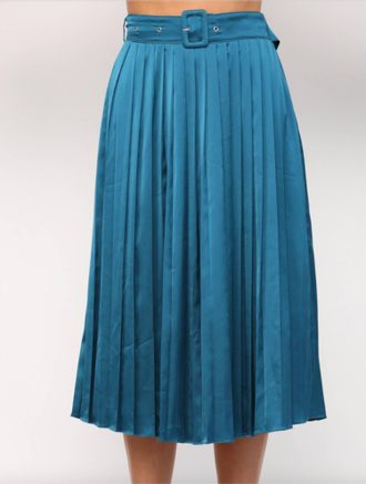 Fate Satin Pleated Midi Skirt In Teal