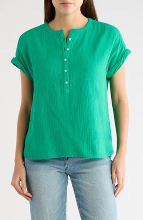 Caslon Cotton Gauze Henley Top in Green Ease at Nordstrom Rack, Size X-Large
