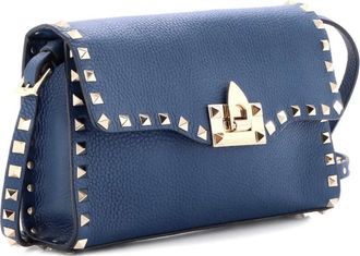Valentino Garavani Borsa a spalla Rockstud Flip Lock piccola in pelle con battente - Blu