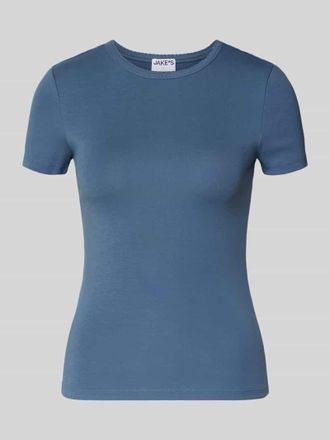 Jake*s Casual T-Shirt mit Feinripp und Rundhalsausschnitt in Jeansblau, Gr&ouml;&szlig;e XXL