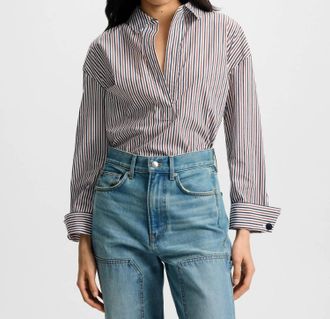 Veronica Beard Draymond Stripe Shirt In Navy Brandy Multi