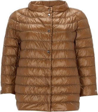 Herno Neutrals Shiny Quilted Three-Quarter Down Jacket