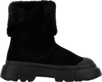 Hogan Winter Boots, female, Black, Size: 10 US Black Furry Ankle Boots Slip-On