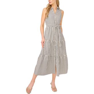 CeCe by Cynthia Steffe Stripe Sleeveless Tie Waist Shirtdress in Classic Navy at Nordstrom, Size Xx-Small