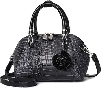 Nicole & Doris NICOLE&DORIS Women Handbags Crocodile Pattern Handbag Retro Shoulder Bags Two Zippers Crossbody Bag for Ladies PU Leather Bag with Petal Pendant Dark 