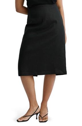 Mango Linen Midi Skirt in Black at Nordstrom, Size 22