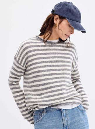 Contemporaine Womens Rolled trim striped sweater