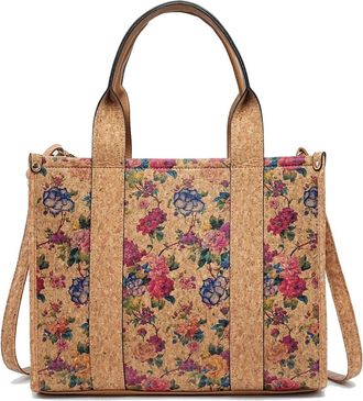 Generic Natural Cork Floral Print Crossbody Bag, Vegan Leather Handbag with Shoulder Straps, 34.5 x 28 x 12.5 cm (ROSE)