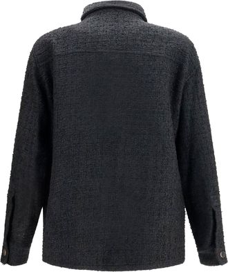 Balmain Mens Tweed Buttoned Jacket Noir Cotton; Polyamide