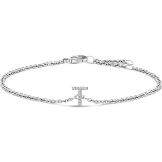 House of Brilliance 10K Gold Diamond Accent A-Z Initial Charm and Link Bracelet in White | T at Nordstrom