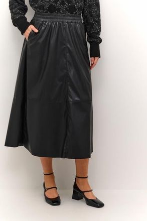 Kaffe Kamikka Faux Leather A-Line Midi Skirt in Black Deep at Nordstrom, Size 10