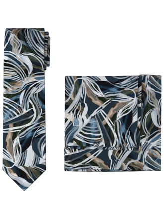 Olymp Krawatte OLYMP, Herren, marine, Web, Baumwolle, gemustert, Krawatten Krawatte, Set mit Einstecktuch