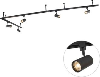 QAZQA Moderno Sistema de iluminación de riel colgante moderno con 5 focos negros monofásicos - Iconic Jeana Plástico Alargada /Redonda Adecuado para led