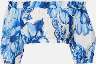 Farm Rio Top cropped in cotone con scollo bardot