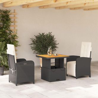 vidaXL Vidaxl - Set Comedor De Jard&iacute;n 3 Pzas Con Cojines Rat&aacute;n Sint&eacute;tico Negro