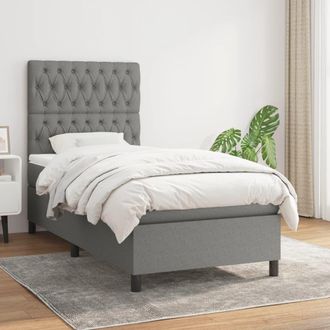 vidaXL Cama Box Spring Con Colch&oacute;n Tela Gris Oscuro 100x200 Cm Vidaxl