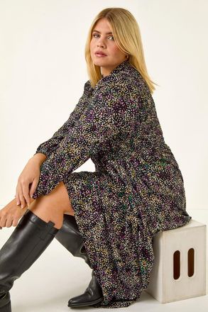 Roman Abstract Print Shirred Midi Dress