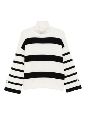Liu Jo White Turtleneck Sweater With Black Stripes