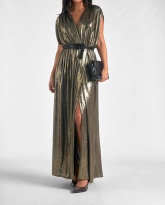 Elan High Slip Sleeveless Maxi Dress In Gold