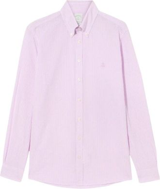 Brooks Brothers Slim Fit Gestreepte Seersucker Button Down Overhemd - Heren - Casual Overhemden - Paars - XL - Katoen - Overhemden