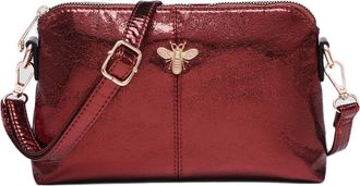 Generic Metallic Crossbody Bag with Bee Embellishment, Rose Gold, Faux Leather, Adjustable Strap, Small Shoulder Purse (Wine)