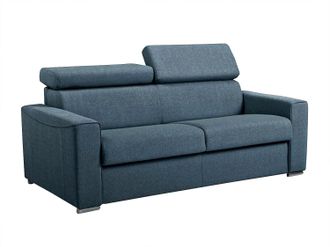 Vente-Unique Sof&aacute; cama de 3 plazas de apertura r&aacute;pida de tela - Azul - Cama 140 cm - Colch&oacute;n de 18 cm VIZIR