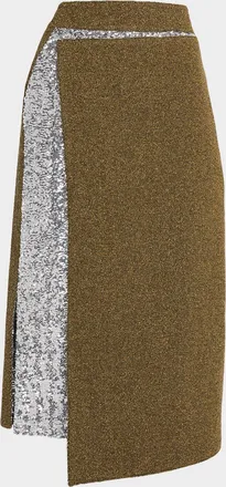 Paco Rabanne Sequined Tweed Combo Midi Skirt