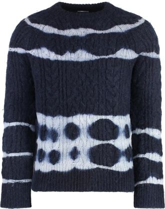 Malo Geribbelde crew-neck alpaca trui - Heren - Ronde hals truien - Blauw - M - Wol - Truien & Vesten