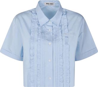 Miu Miu Poplin Shirt - Dames - Overhemden - Blauw - M - Katoen - Overhemden