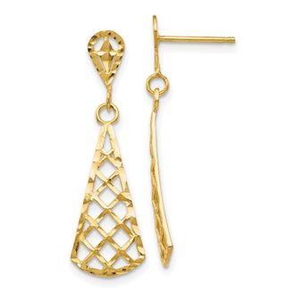 Diamond2Deal 10K Yellow Gold Diamond-cut Inverted Drop Dangle Earring