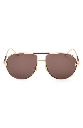 Tom Ford 62mm Lou Pilot Sunglasses in Gold /Tobacco Leather at Nordstrom
