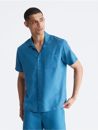 Calvin Klein Mens Tencel Lounge Classic Sleep Button-Down Shirt - Blue - XL