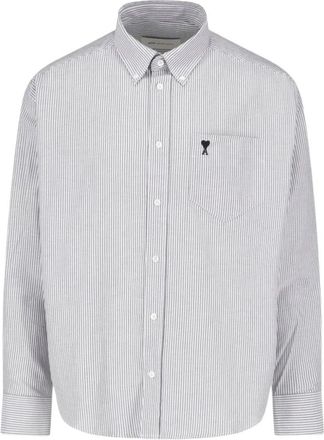 Ami ADC Gestreept Shirt - Heren - Casual Overhemden - Grijs - M - Katoen - Overhemden