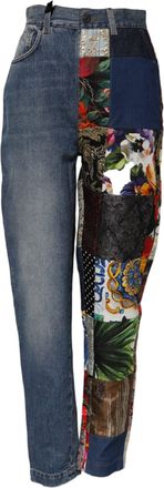 Dolce & Gabbana Womens Blue Amber Patchwork High Waist Denim Jeans Clothing