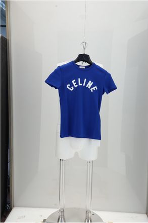 Celine Womens T-Shirt Klein Blue-White Cotton T-Shirts & Jerseys Blue/white