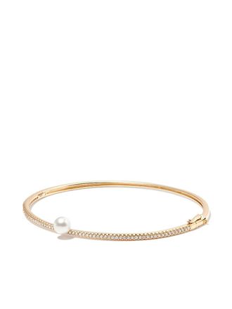 Mizuki 14kt yellow gold diamond and pearl bangle