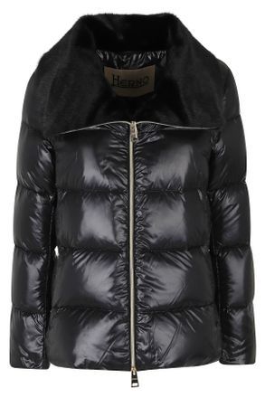 Herno Black Faux Fur Wide Lapel Collar Polyamide Down Jacket