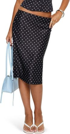 Princess Polly Somani Satin Midi Skirt in Black Polka Dot at Nordstrom, Size 12