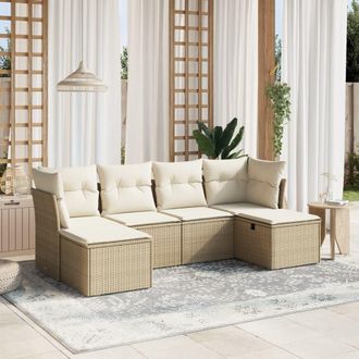 vidaXL Juego De Sof&aacute;s Jard&iacute;n Con Cojines 6 Pzas Rat&aacute;n Sint&eacute;tico Beige Vidaxl