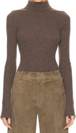SPRWMN Long Sleeve Mock Neck Top In Truffle