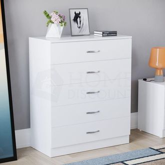 Home Discount Riano 5 Drawer Chest of Drawers Bedroom Storage Furniture, White