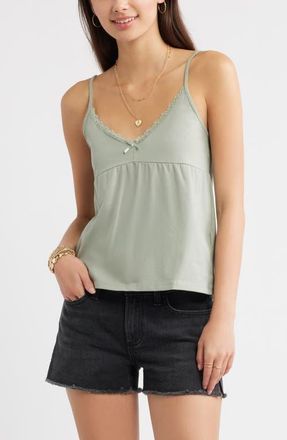 BP. Lace Trim Stretch Cotton Camisole in Green Halo at Nordstrom, Size Xx-Small