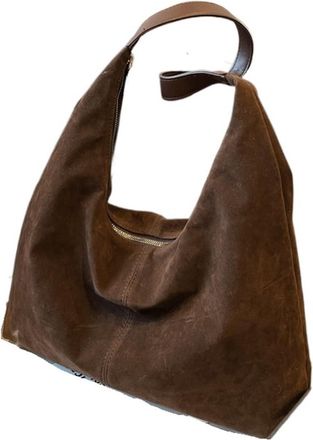 Generic Compatible For Women Soft Suede Leather Shoulder Hobos Bag Handbags Bags Designer Underarm Commuter Travel Hand Tote(Coffee)