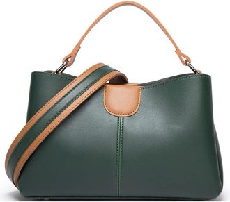 Generic Women Top Handle Purses Handbag Leather Satchel Handbag Two-Toned Crossbody Bag Medium Ladies Tote Shoulder Bags (Green)