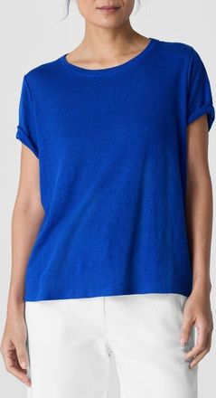 Eileen Fisher Organic Linen Crewneck T-Shirt in Lapis at Nordstrom, Size X-Large