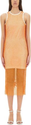 Moschino Orange Textured Round Neck Midi Dress